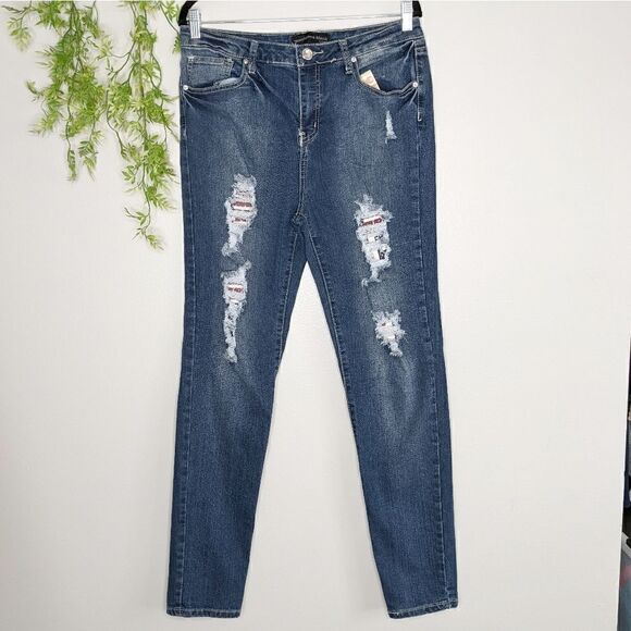 (Rue 21) Patriotic Patched Distressed Skinny Jeans 11/12R - Picture 1 of 9